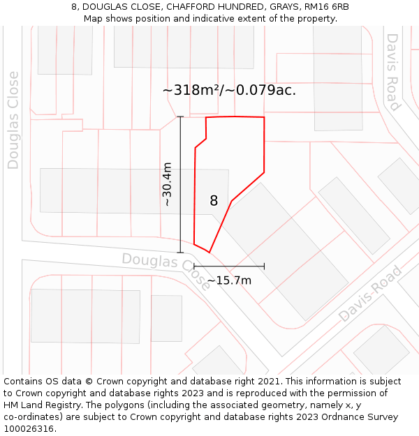 8, DOUGLAS CLOSE, CHAFFORD HUNDRED, GRAYS, RM16 6RB: Plot and title map