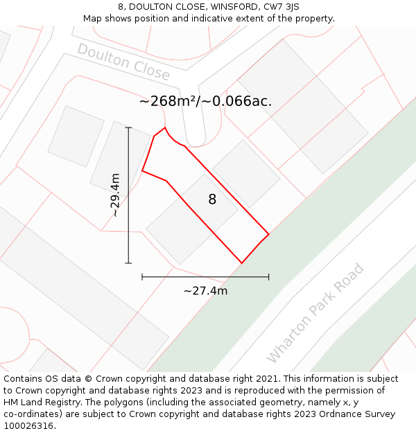 8, DOULTON CLOSE, WINSFORD, CW7 3JS: Plot and title map