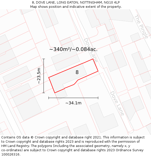 8, DOVE LANE, LONG EATON, NOTTINGHAM, NG10 4LP: Plot and title map