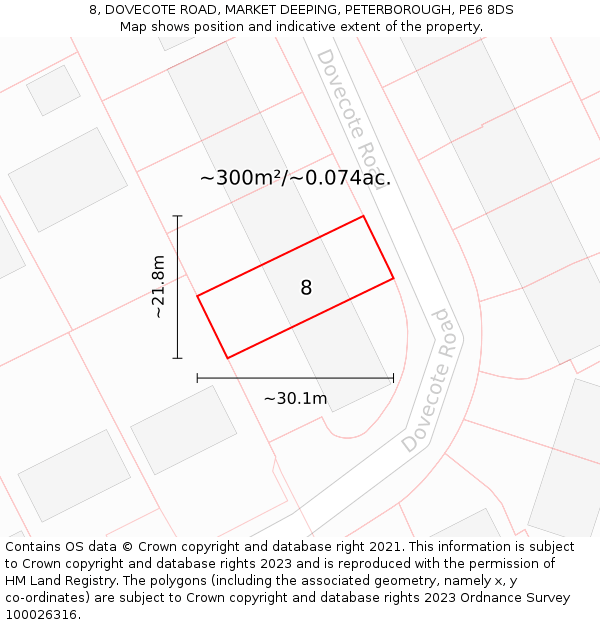 8, DOVECOTE ROAD, MARKET DEEPING, PETERBOROUGH, PE6 8DS: Plot and title map