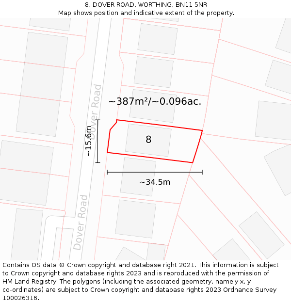 8, DOVER ROAD, WORTHING, BN11 5NR: Plot and title map