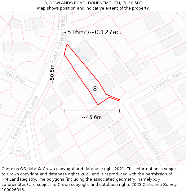 8, DOWLANDS ROAD, BOURNEMOUTH, BH10 5LG: Plot and title map