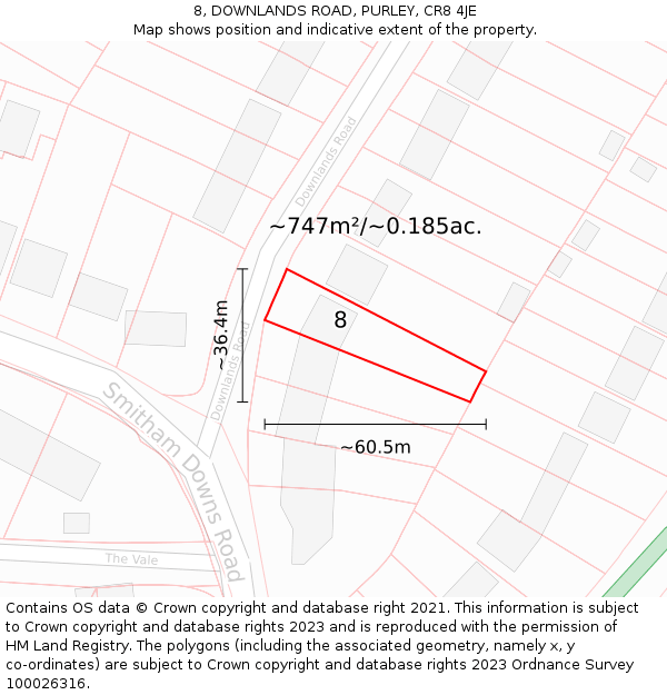 8, DOWNLANDS ROAD, PURLEY, CR8 4JE: Plot and title map