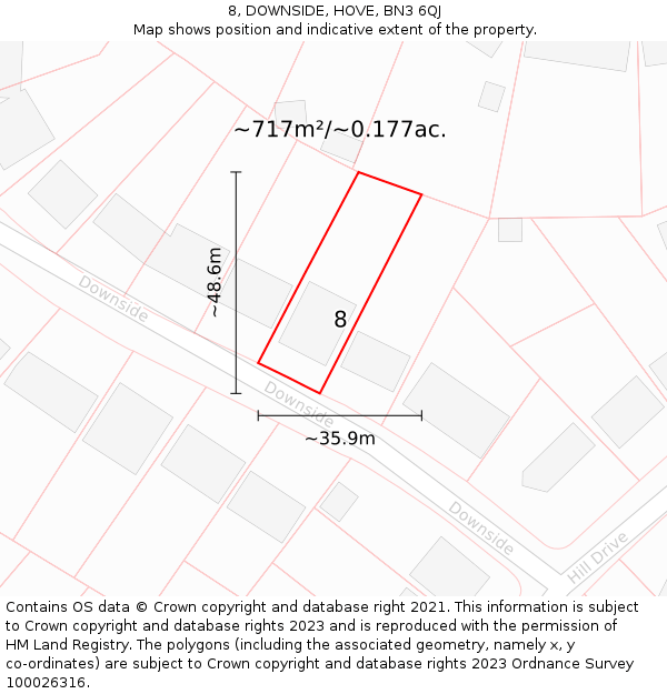 8, DOWNSIDE, HOVE, BN3 6QJ: Plot and title map