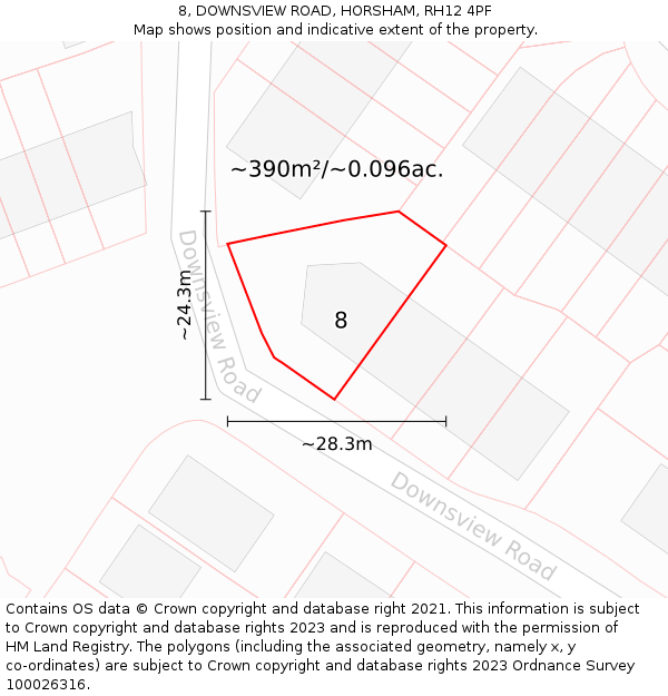 8, DOWNSVIEW ROAD, HORSHAM, RH12 4PF: Plot and title map