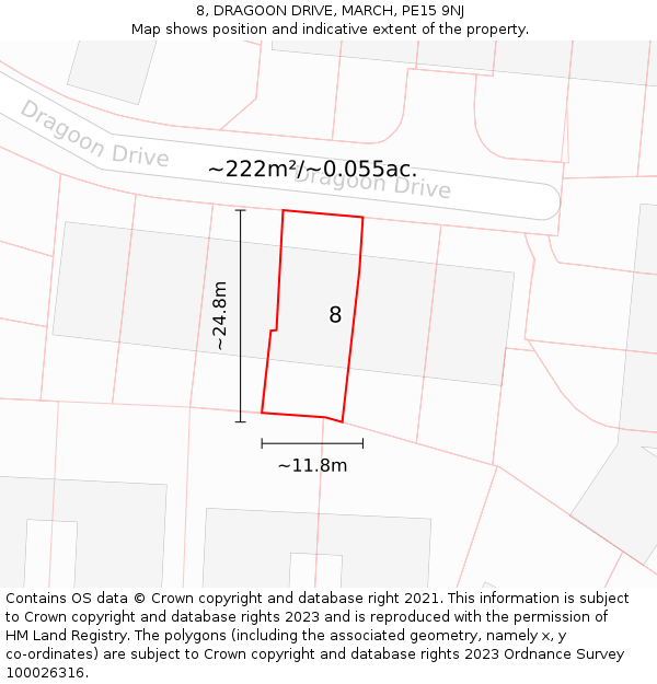 8, DRAGOON DRIVE, MARCH, PE15 9NJ: Plot and title map