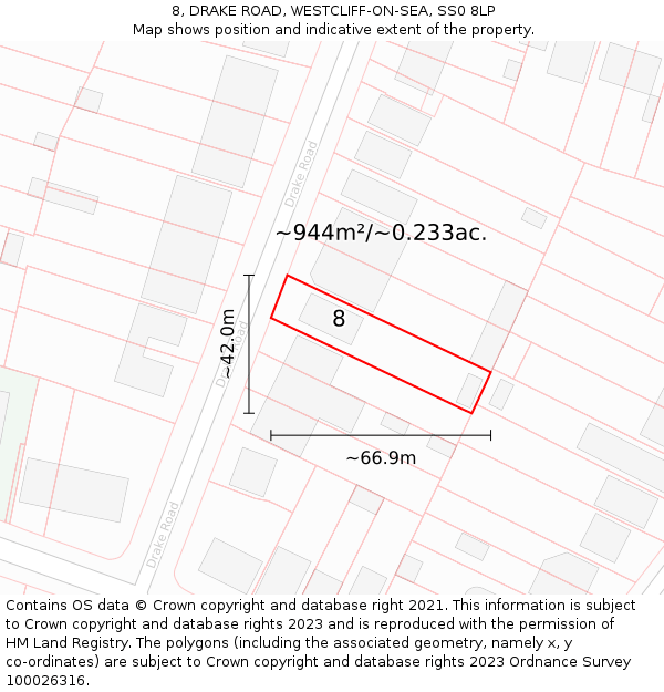 8, DRAKE ROAD, WESTCLIFF-ON-SEA, SS0 8LP: Plot and title map