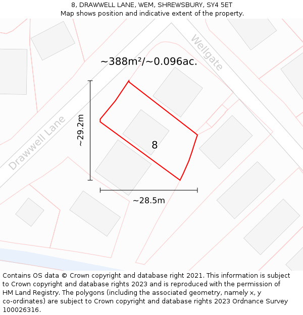 8, DRAWWELL LANE, WEM, SHREWSBURY, SY4 5ET: Plot and title map