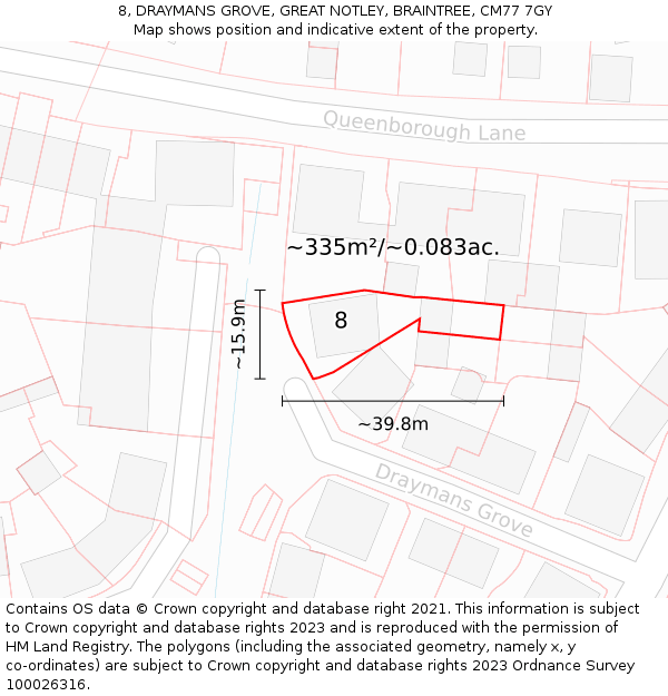 8, DRAYMANS GROVE, GREAT NOTLEY, BRAINTREE, CM77 7GY: Plot and title map