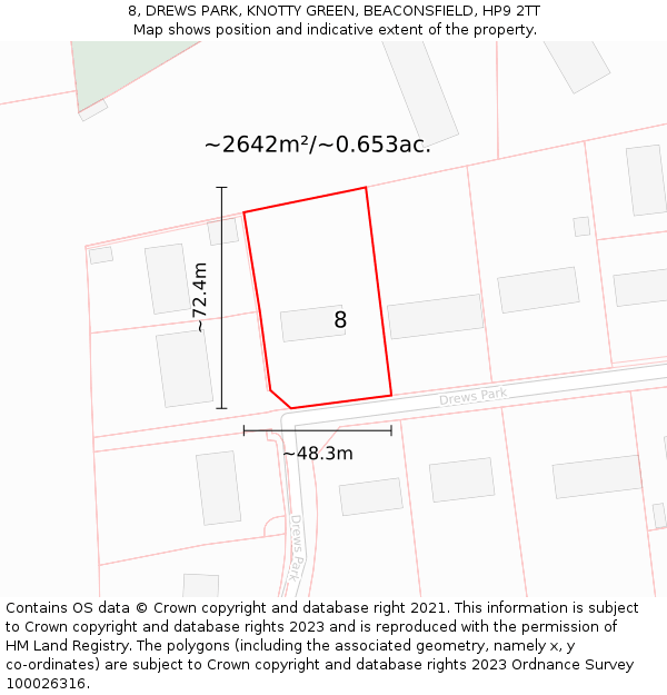 8, DREWS PARK, KNOTTY GREEN, BEACONSFIELD, HP9 2TT: Plot and title map