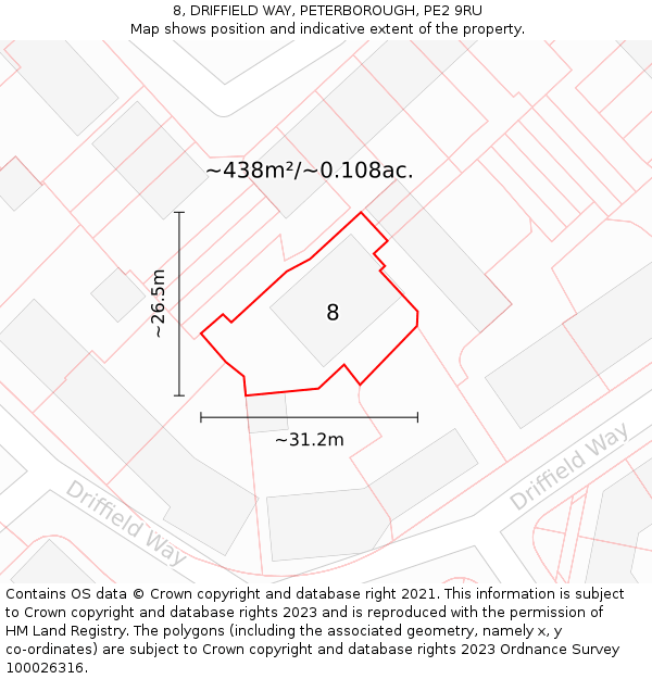 8, DRIFFIELD WAY, PETERBOROUGH, PE2 9RU: Plot and title map