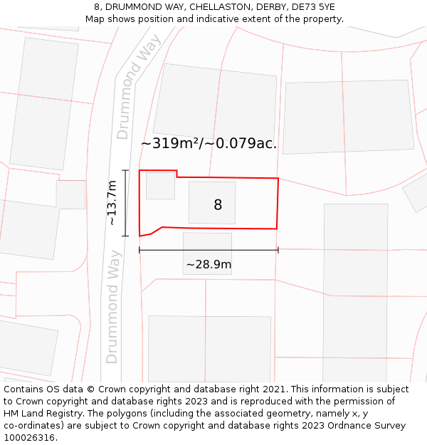 8, DRUMMOND WAY, CHELLASTON, DERBY, DE73 5YE: Plot and title map