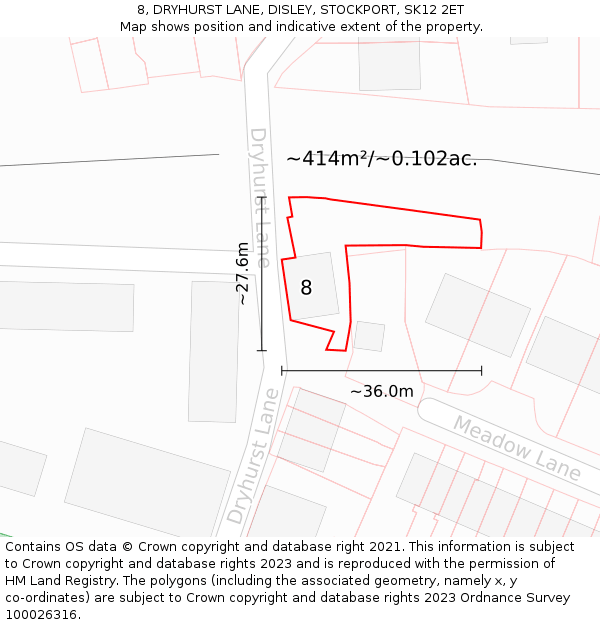 8, DRYHURST LANE, DISLEY, STOCKPORT, SK12 2ET: Plot and title map