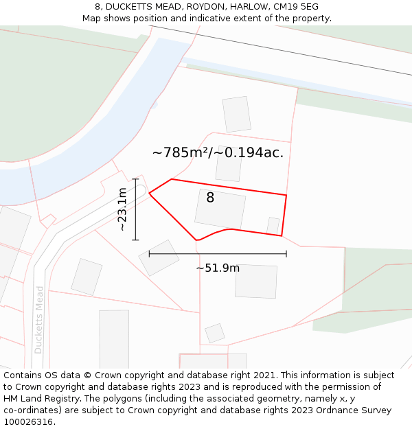 8, DUCKETTS MEAD, ROYDON, HARLOW, CM19 5EG: Plot and title map