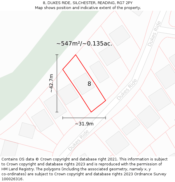 8, DUKES RIDE, SILCHESTER, READING, RG7 2PY: Plot and title map