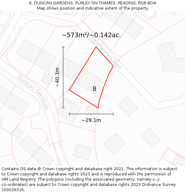 8, DUNCAN GARDENS, PURLEY ON THAMES, READING, RG8 8DW: Plot and title map