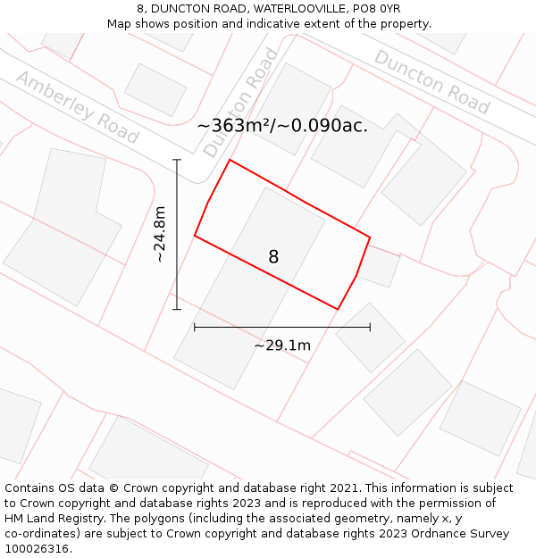 8, DUNCTON ROAD, WATERLOOVILLE, PO8 0YR: Plot and title map