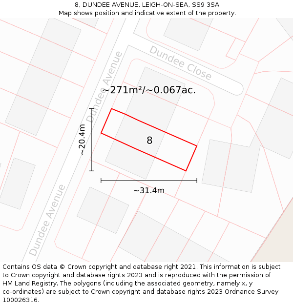 8, DUNDEE AVENUE, LEIGH-ON-SEA, SS9 3SA: Plot and title map