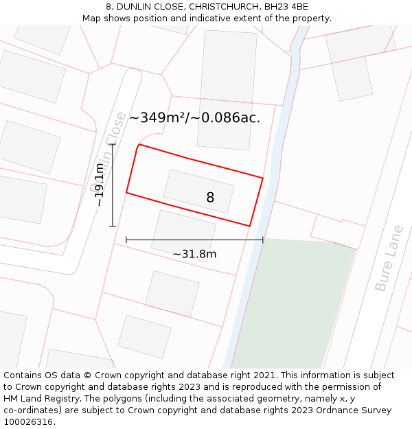 8, DUNLIN CLOSE, CHRISTCHURCH, BH23 4BE: Plot and title map