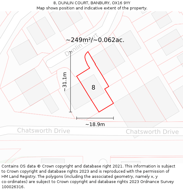 8, DUNLIN COURT, BANBURY, OX16 9YY: Plot and title map