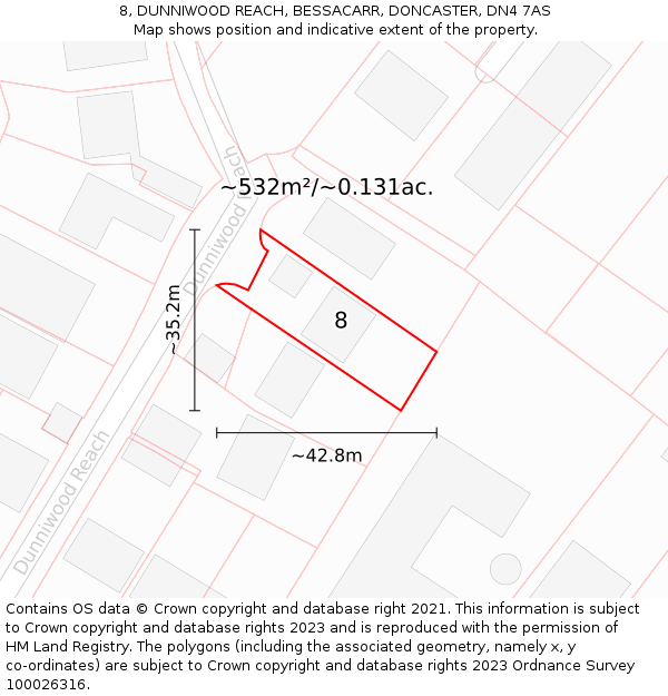 8, DUNNIWOOD REACH, BESSACARR, DONCASTER, DN4 7AS: Plot and title map