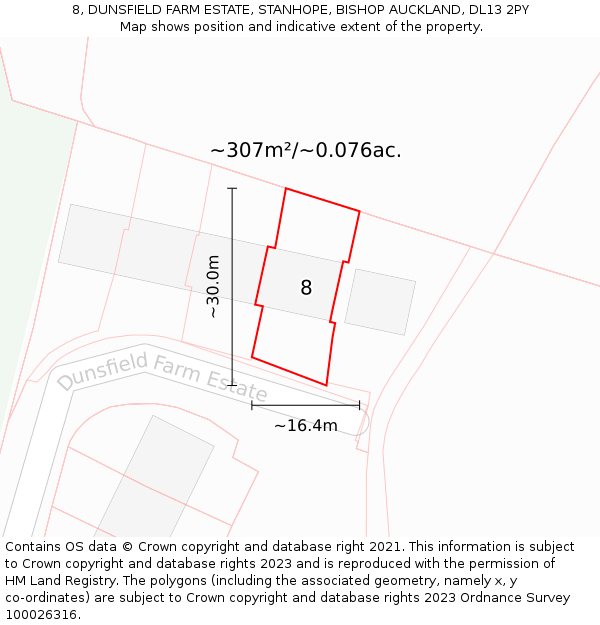 8, DUNSFIELD FARM ESTATE, STANHOPE, BISHOP AUCKLAND, DL13 2PY: Plot and title map