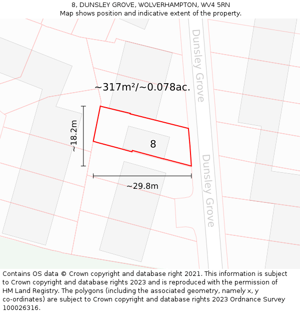 8, DUNSLEY GROVE, WOLVERHAMPTON, WV4 5RN: Plot and title map