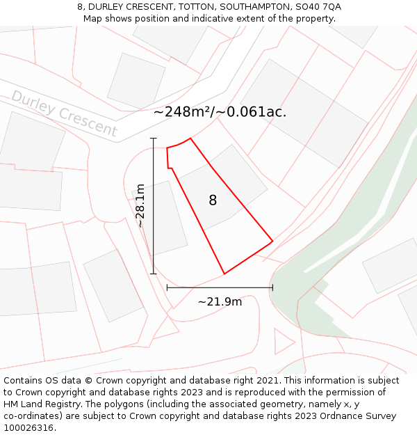 8, DURLEY CRESCENT, TOTTON, SOUTHAMPTON, SO40 7QA: Plot and title map