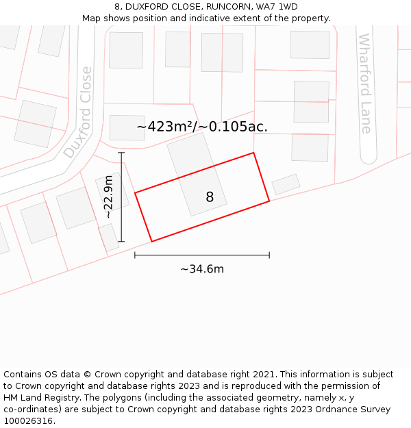 8, DUXFORD CLOSE, RUNCORN, WA7 1WD: Plot and title map