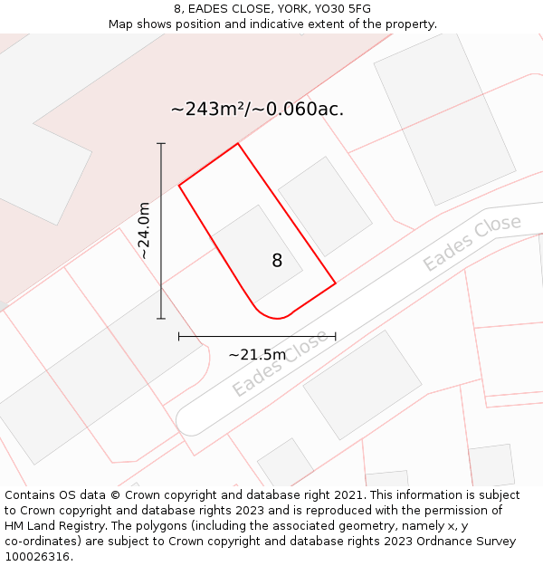 8, EADES CLOSE, YORK, YO30 5FG: Plot and title map