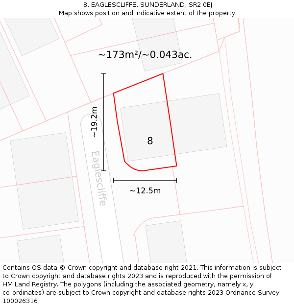 8, EAGLESCLIFFE, SUNDERLAND, SR2 0EJ: Plot and title map