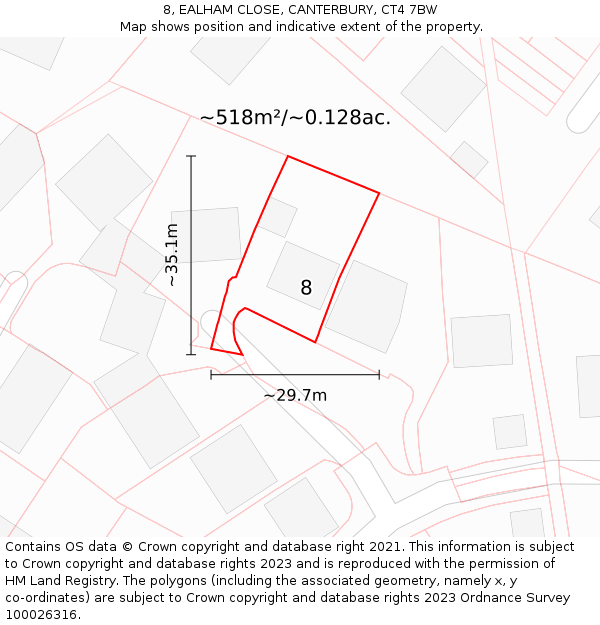 8, EALHAM CLOSE, CANTERBURY, CT4 7BW: Plot and title map