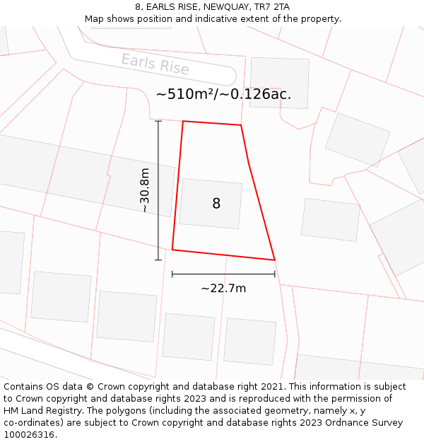 8, EARLS RISE, NEWQUAY, TR7 2TA: Plot and title map