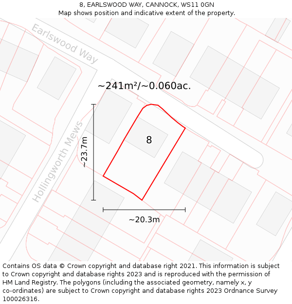 8, EARLSWOOD WAY, CANNOCK, WS11 0GN: Plot and title map