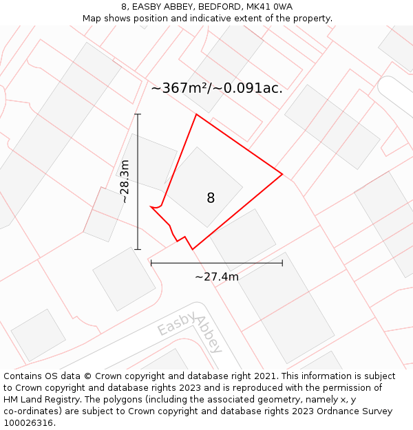 8, EASBY ABBEY, BEDFORD, MK41 0WA: Plot and title map