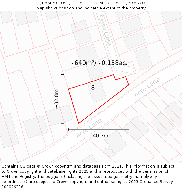 8, EASBY CLOSE, CHEADLE HULME, CHEADLE, SK8 7QR: Plot and title map