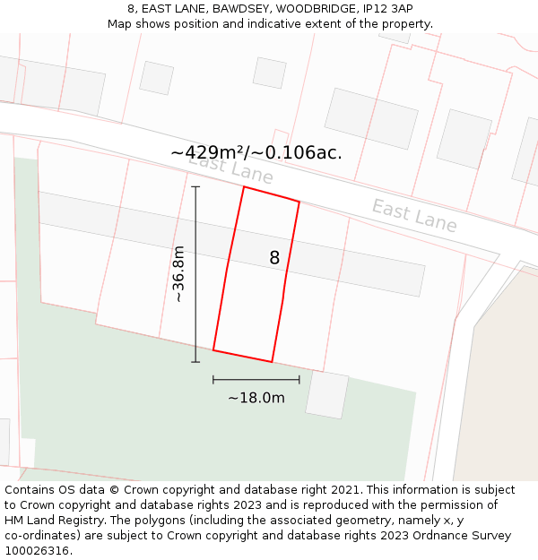 8, EAST LANE, BAWDSEY, WOODBRIDGE, IP12 3AP: Plot and title map