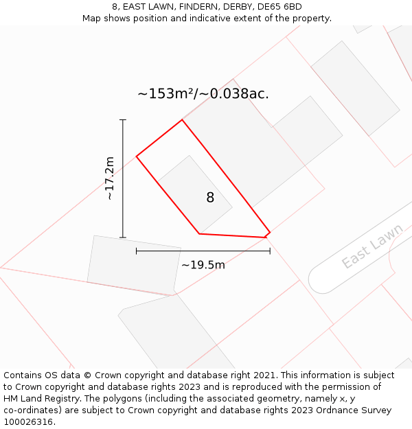 8, EAST LAWN, FINDERN, DERBY, DE65 6BD: Plot and title map