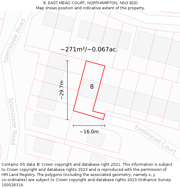 8, EAST MEAD COURT, NORTHAMPTON, NN3 9DD: Plot and title map