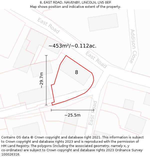 8, EAST ROAD, NAVENBY, LINCOLN, LN5 0EP: Plot and title map