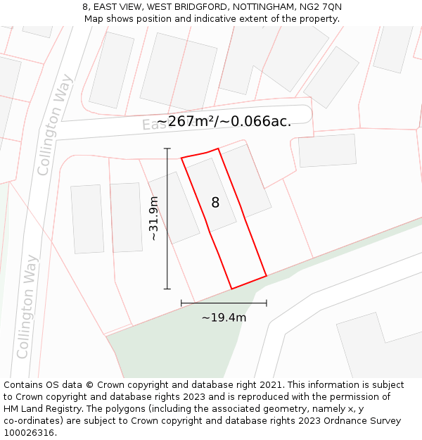 8, EAST VIEW, WEST BRIDGFORD, NOTTINGHAM, NG2 7QN: Plot and title map