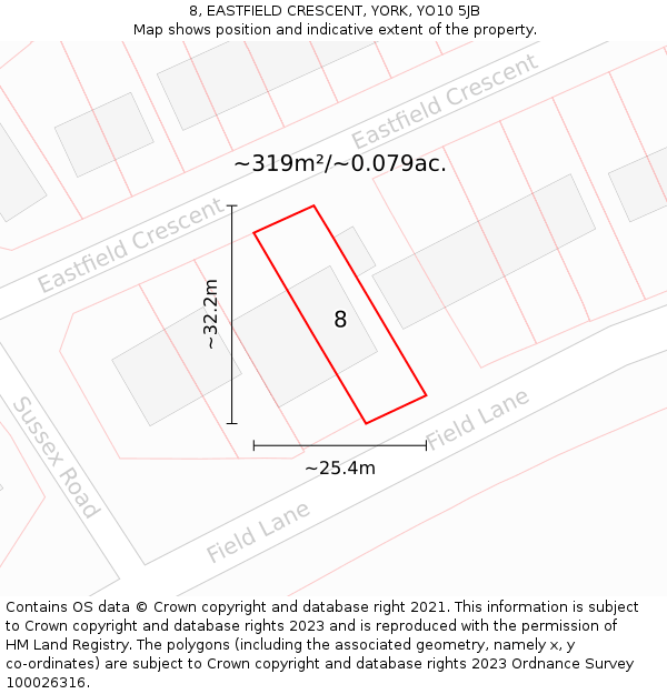 8, EASTFIELD CRESCENT, YORK, YO10 5JB: Plot and title map