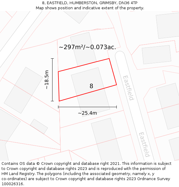 8, EASTFIELD, HUMBERSTON, GRIMSBY, DN36 4TP: Plot and title map