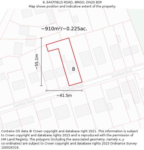 8, EASTFIELD ROAD, BRIGG, DN20 8DP: Plot and title map