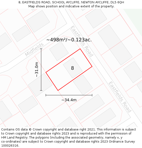 8, EASTFIELDS ROAD, SCHOOL AYCLIFFE, NEWTON AYCLIFFE, DL5 6QH: Plot and title map