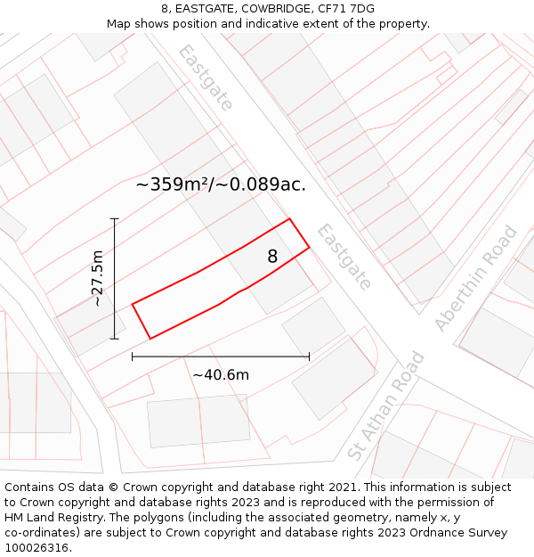 8, EASTGATE, COWBRIDGE, CF71 7DG: Plot and title map