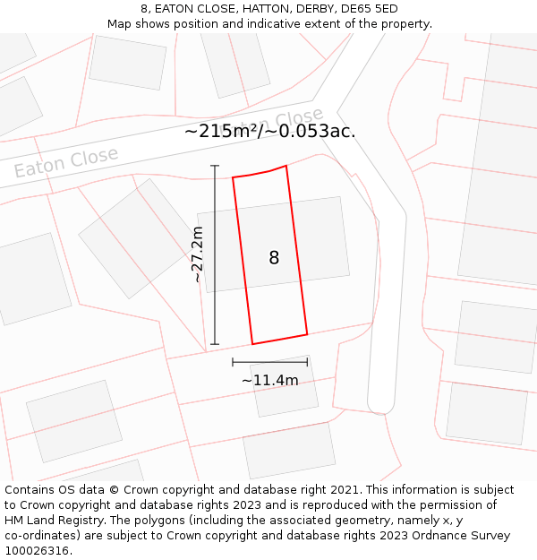 8, EATON CLOSE, HATTON, DERBY, DE65 5ED: Plot and title map