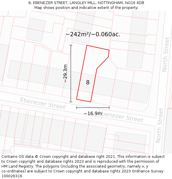 8, EBENEZER STREET, LANGLEY MILL, NOTTINGHAM, NG16 4DB: Plot and title map