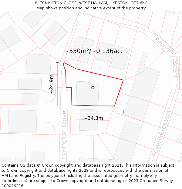 8, ECKINGTON CLOSE, WEST HALLAM, ILKESTON, DE7 6NE: Plot and title map