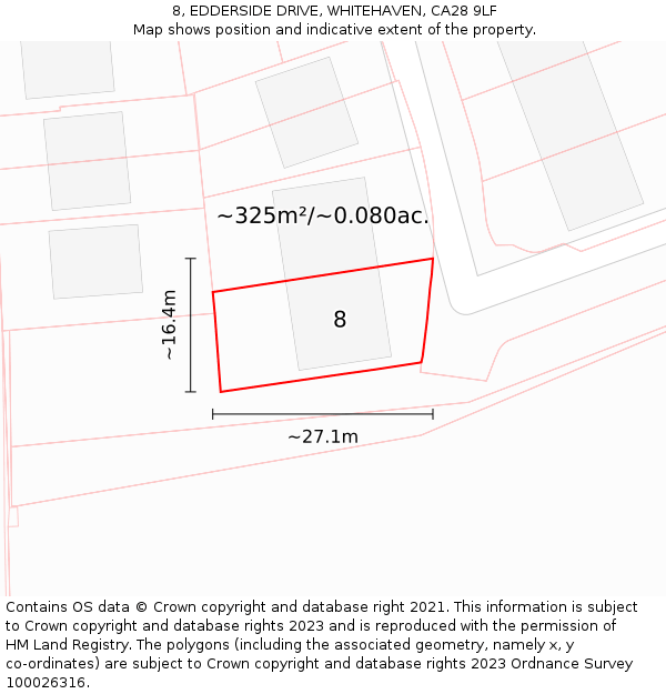 8, EDDERSIDE DRIVE, WHITEHAVEN, CA28 9LF: Plot and title map